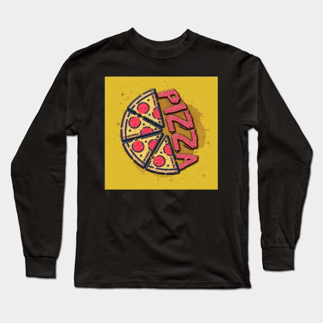 Pizza favorite food italian fast food in orange Long Sleeve T-Shirt by KK-Royal